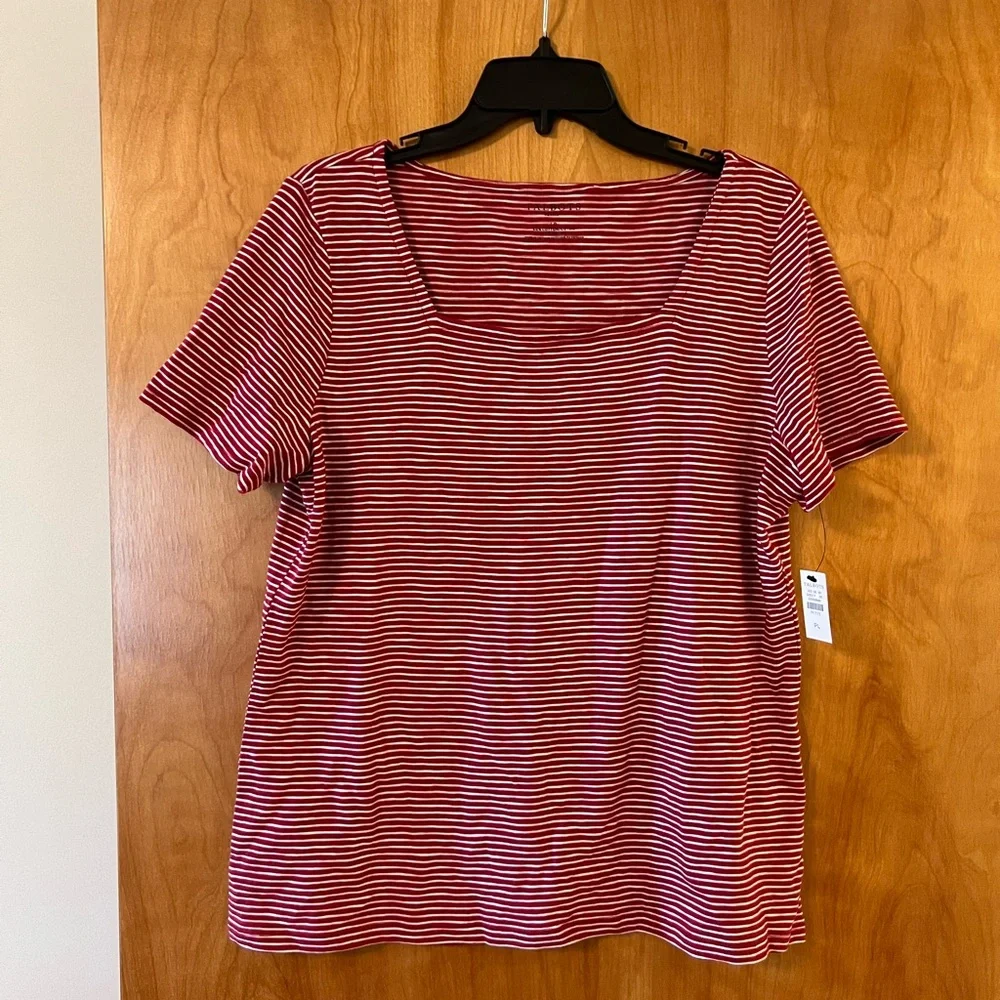 Talbots Red White Horizontal Striped Shirt Short Sleeve Top NWT Petite Large PL - Picture 1 of 10